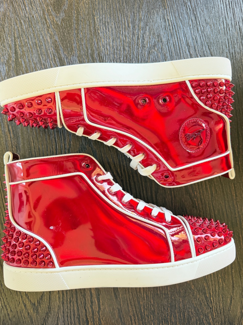 Christian Louboutin Men’s Red Patent Leather Spike High-Top Sneakers EU 45 us 12